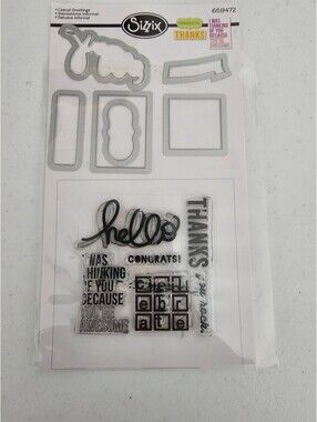 Sizzix Casual Greetings Clear Rubber Stamp and Die Set Hello Congrats